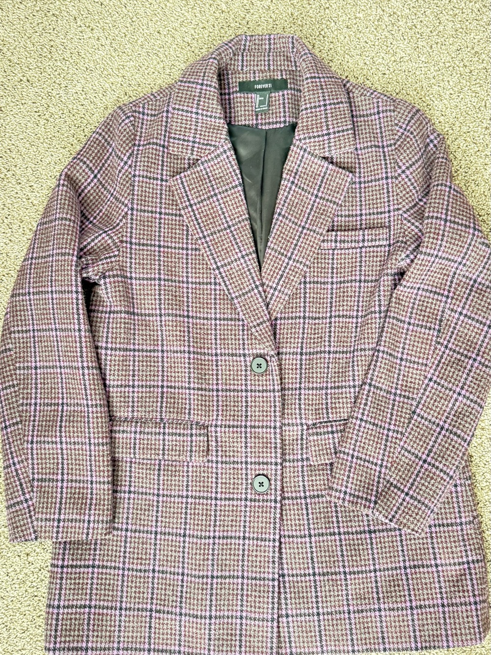 Forever 21 Pink Plaid Single-Breasted Blazer